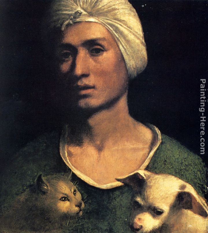 Portrait Of A Young Man With A Dog And A Cat painting - Dosso Dossi Portrait Of A Young Man With A Dog And A Cat art painting